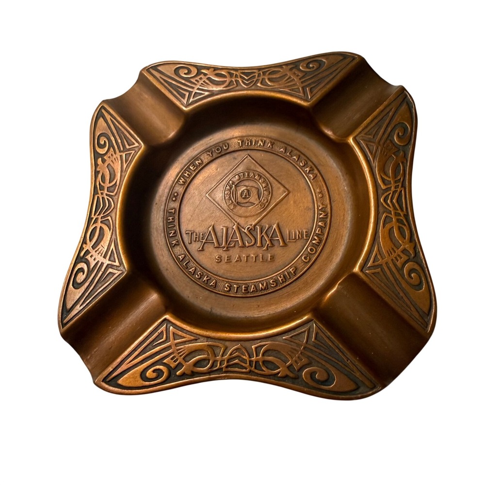 Vintage Alaska Steamship Company The Alaska Line Seattle Bronze Metal Ashtray